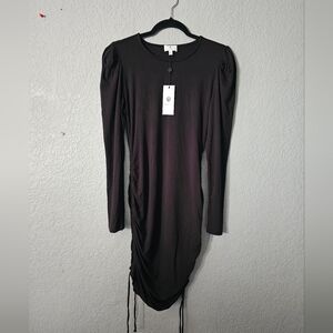 Socialite Women’s Size Large Black Long Sleeve  L Ruched Side Mini Dress
